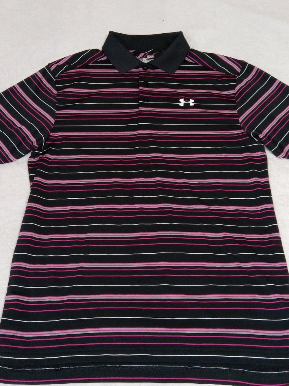 Under Armour HeatGear Polo Shirt Mens S Black Pink Breast Cancer Awareness Golf